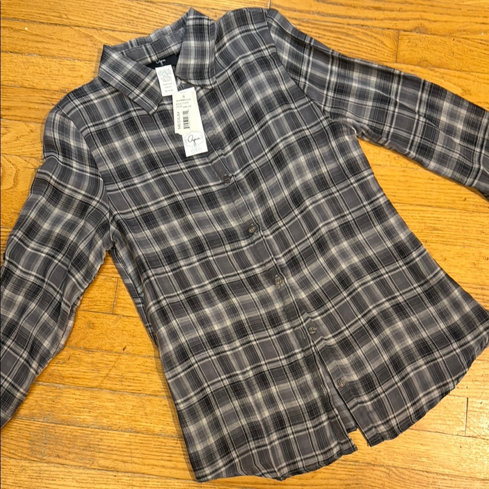 🌼AQUA BLACK AND GREY PLAID SHIRT - VINTAGE BLOOMINGDALE - MED🌼